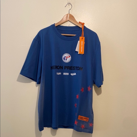 Heron Preston Blue Tee with Red Star Accents. Size Xl. New